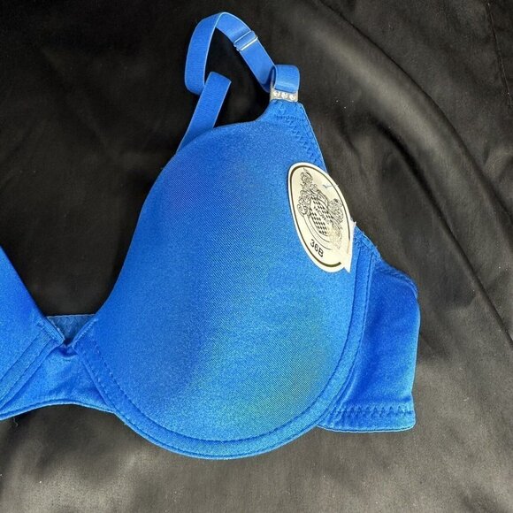 Mopas Intimates Blue Bra Rhinestone Straps Adjustable Straps Underwire - Picture 4 of 9